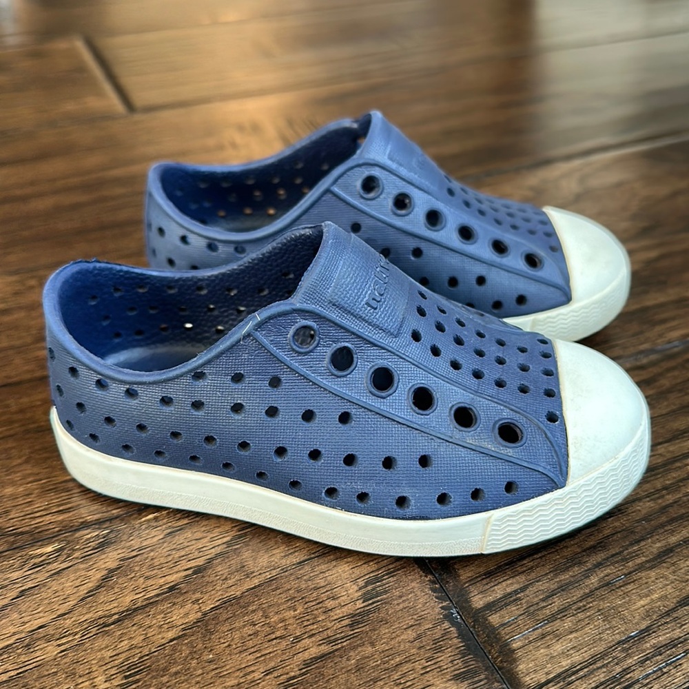 Native Shoes Jefferson Slip-On Shoe in Regatta Blue/ Shell White, C6.